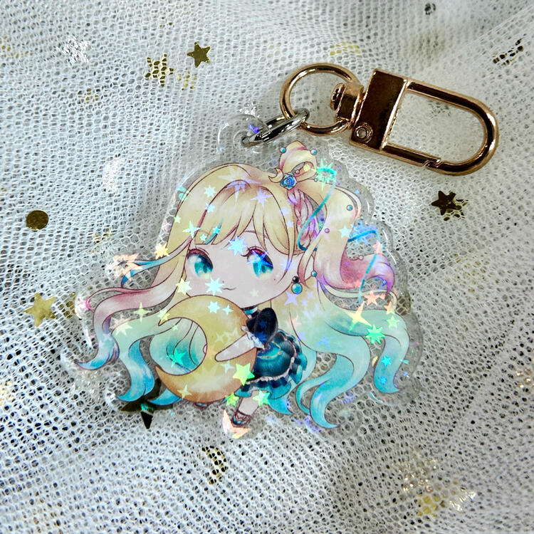 Minaria Hugging Moon Hologram Sparkles Acrylic Keychain $6